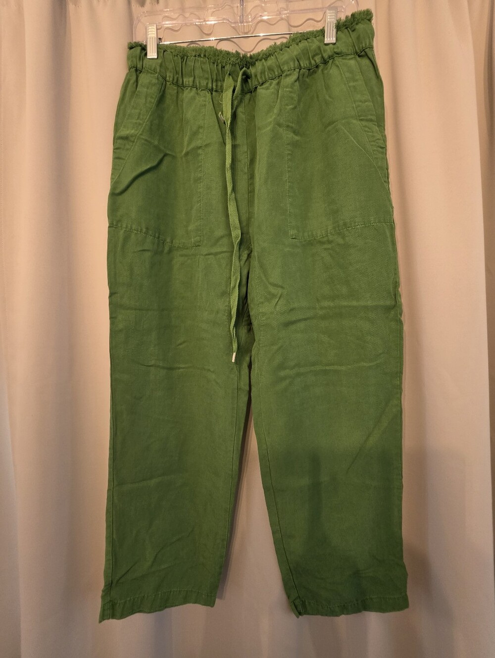 Zara Olive Green Wide Leg Linen-Blend Pants